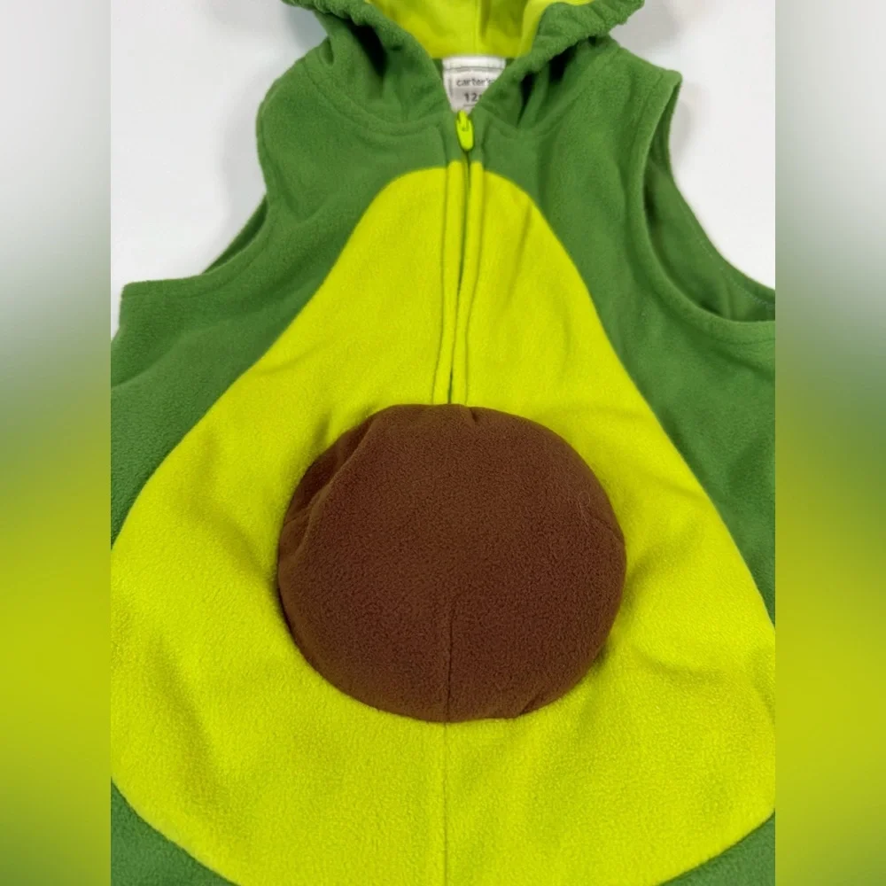 CARTER'S Unisex Baby Avocado Fleece‎ Zip Up Halloween Costume Outfit Size 12M - Picture 3 of 8